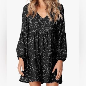 Flowy Swing polka dot Shift dress with balloon sleeves, SzM, excellent condition